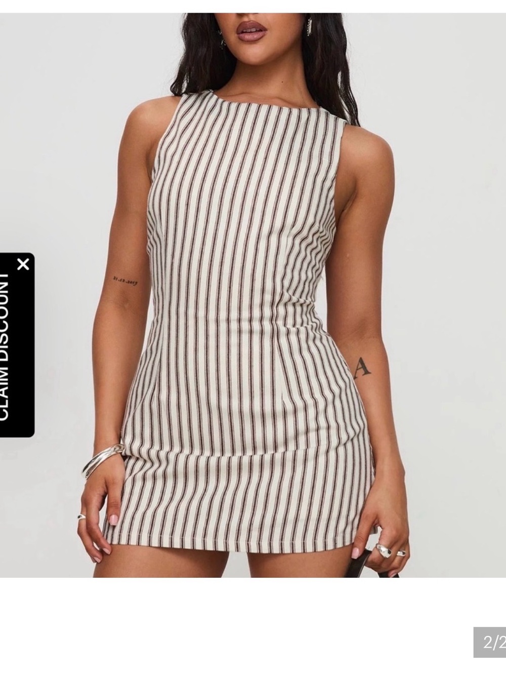 Princess Polly Sleeveless Striped Mini Dress in Cream and Black - Picture 2 of 2